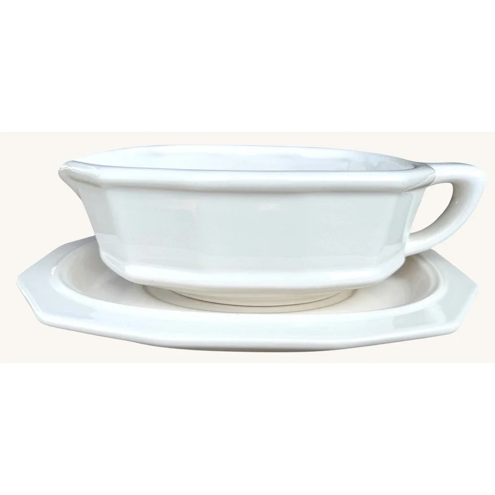 Vintage Pfaltzgraff Heritage White Gravy Boat & Underplate USA Ceramic 2 Piece
